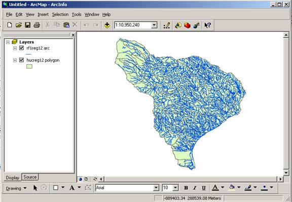 Non Core Rucc Map Open Arc Map and display the Hucreg12 and Rf1reg12 data: